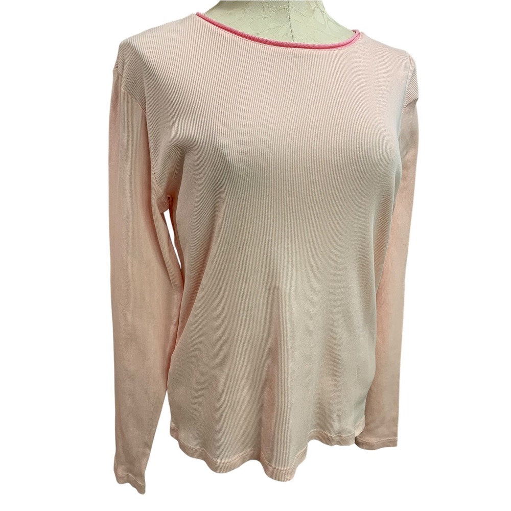 Size XL Talbots Vintage Ribbed Light Pink Shirt Womens Long Sleeve Roll Neck